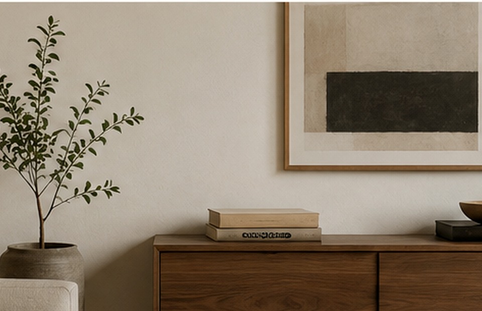 Calm interior setting with natural materials